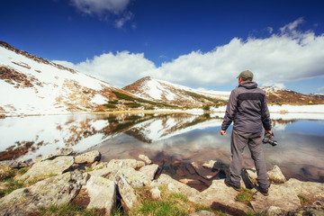 Fototapeta premium Mountain Lake. Sky reflected in the water.