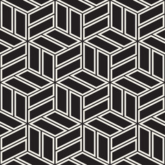Cubic Grid Tiling Endless Stylish Texture. Vector Seamless Black and White Pattern