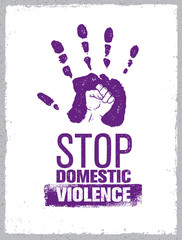 Stop Domestic Violence Stamp. Creative Social Vector Design Element Concept. Hand Print With Fist Inside Grunge Icon.