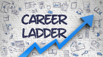 Career Ladder Drawn on Brick Wall. 