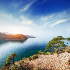 Panoramic view on sea coast. Beauty world. Turkey