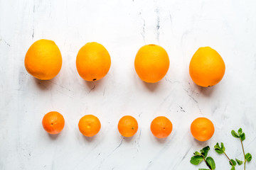 fresh oranges on white background top view mock up