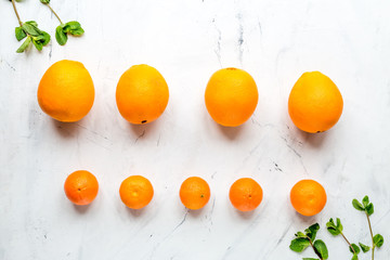 fresh oranges on white background top view mock up