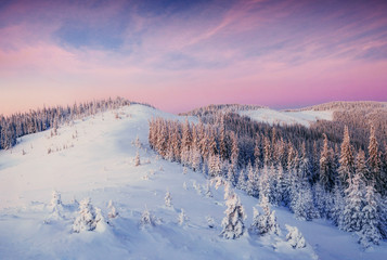 Mysterious winter landscape majestic mountains