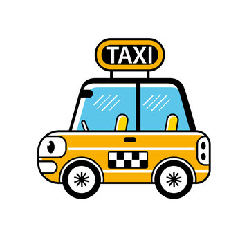 Cartoon taxi cab isolated.