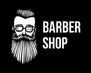 Logo of hipster head with beard. Hand-Drawn Doodle Vector illustration. Logo for barber shop, pub, bar