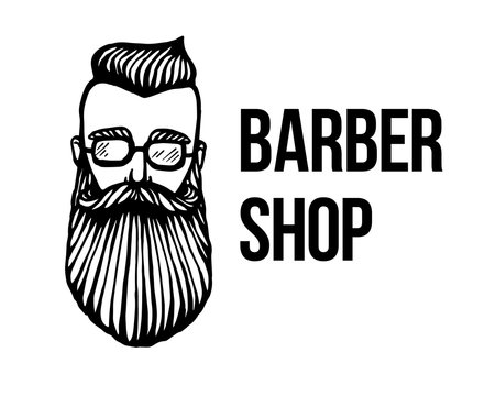 Logo of hipster head with beard. Hand-Drawn Doodle Vector illustration. Logo for barber shop, pub, bar