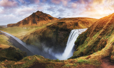 Great waterfall Skogafoss in south of Iceland near