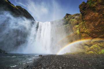 Great waterfall Skogafoss in south of Iceland near