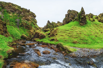 The beautiful landscape of mountains and rivers in Iceland