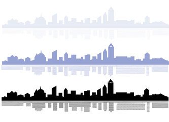 City skyline vector illustration. Urban landscape. Silhouette. Cityscape in flat style. Modern city landscape. Cityscape backgrounds. Daytime city skyline. Set. - 137395477