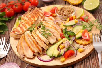 fried chicken with vegetable, barbecue