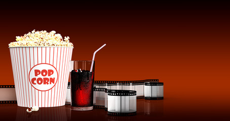 Popcorn and fast food drink. 3Drendering