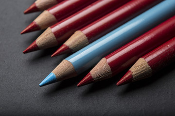 Fototapeta premium Single Blue Pencil in a Row of Color Pencils