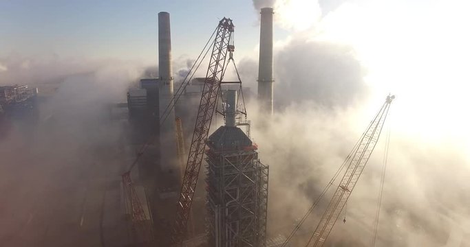 Pull Back Small Pan, Aerial, 4K, Power Station, Geothermal, People, America, Nuclear Energy, Electricity, Power Plant, , Sunset, Magic Hour, Coal Power, Clean Coal, Aerial, Stock Video Sale - Drone