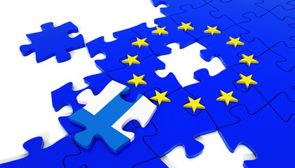 European Union Puzzle and one Puzzle Piece with Finland Flag. 3D illustration