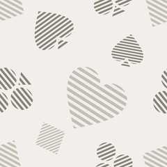 Seamless vector pattern with icons of playings cards. background with hand drawn symbols. Decorative repeat ornament. Series of Gaming and Gambling Seamless vector Patterns.