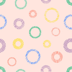 Seamless vector geometrical pattern with circles, endless background with hand drawn textured geometric figures. Pastel Graphic illustration Template for wrapping, web backgrounds
