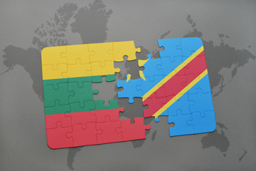 puzzle with the national flag of lithuania and democratic republic of the congo on a world map