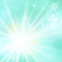Fototapeta na wymiar Vector card with winter sun and snowflakes