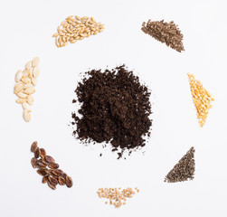 Preparation of seeds for planting. Copy space