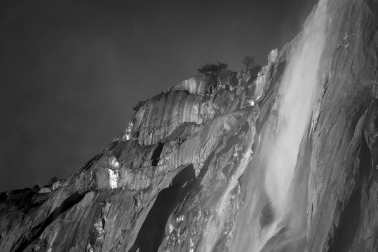 Horsetail Falls In Black And White, Yosemite