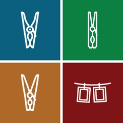 Set of 4 clothespin outline icons