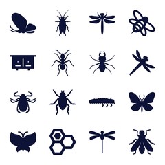 Set of 16 insect filled icons
