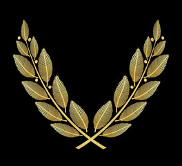 Laurel wreath of gold foil metall texture isolated on black