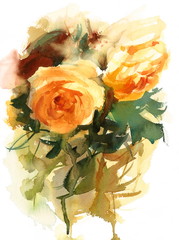 Watercolor Yellow Roses Flowers Floral Background Texture Hand Painted Illustration