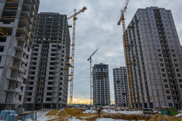 Fototapeta na wymiar Large-scale construction of residential district, high-rise buildings