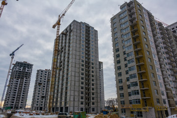 Fototapeta na wymiar Large-scale construction of residential high-rise buildings
