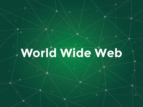 world wide web white text illustration with green constellation map as background