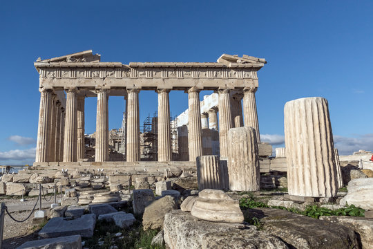 Amazing view of The Parthenon in the Acropolis of Athens, Attica, Greece