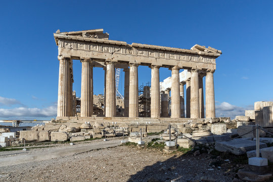 Amazing view of The Parthenon in the Acropolis of Athens, Attica, Greece