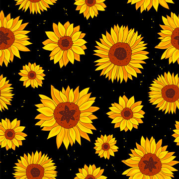 Seamless pattern of sunflowers