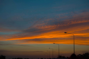 Road and the sunset sky