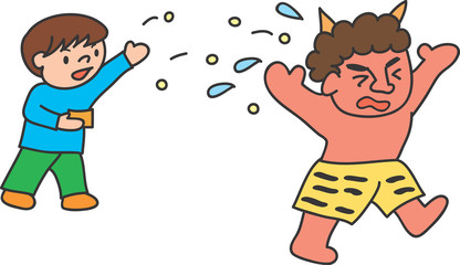 節分で子どもに豆まきで退治される鬼