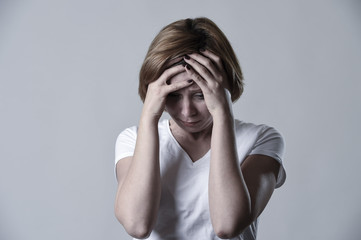 devastated depressed woman crying sad feeling hurt suffering depression in sadness emotion