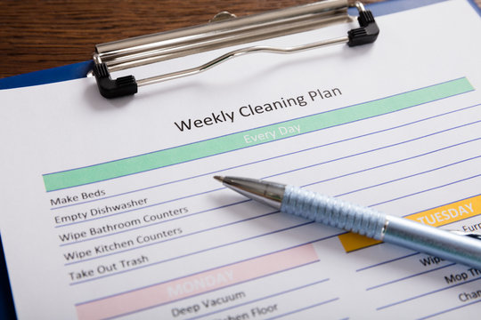 Close-up Of Weekly Cleaning Plan Form
