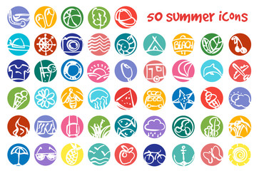 vector doodle summer icons set