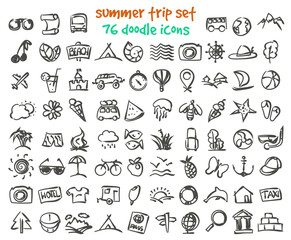 vector doodle summer trip icons set