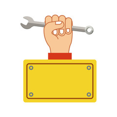 colorful silhouette plaque with hand holding wrench vector illustration