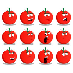 Vector illustrated cartoon tomatos with facial expressions.