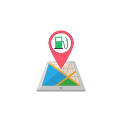 Gas station map pointer flat icon, mobile gps navigation and location, pin on tablet vector graphics, a colorful solid pattern on a white background, eps 10.