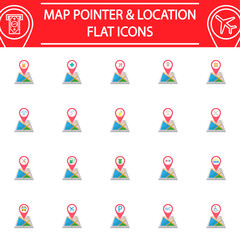 Map pointer flat pictograms package, Location symbols collection, mobile gps services vector sketches, logo illustrations, navigation colorful solid icon set isolated on white background, eps 10.