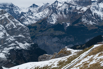 View of snow mountain and village at the Alps