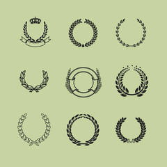 Wreath flat icon collection on olive background. Vector illustration.