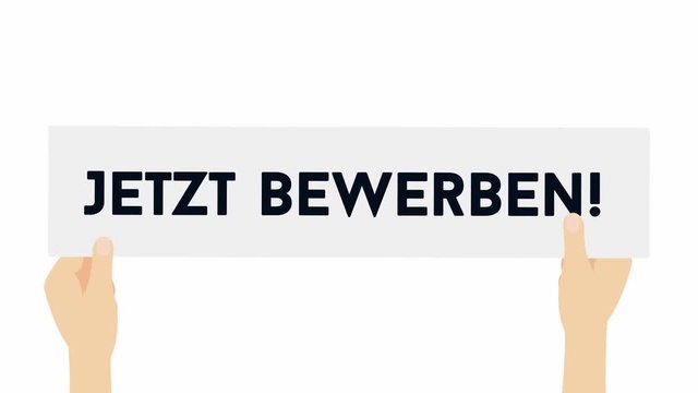 Jetzt bewerben - H&auml;nde mit Plakat 4K