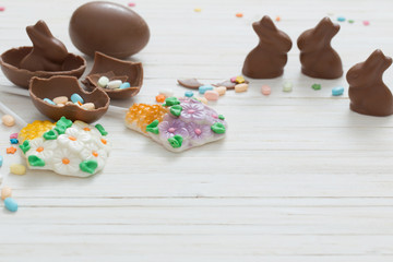 Easter Eggs Over Wooden Background